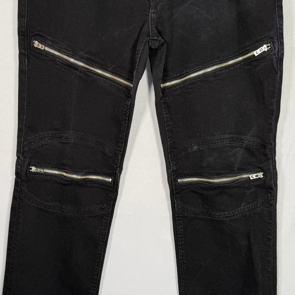 True‎ Religion Mens Slim Moto Zippers Black Biker Jeans MAXH208EL Size 38x33